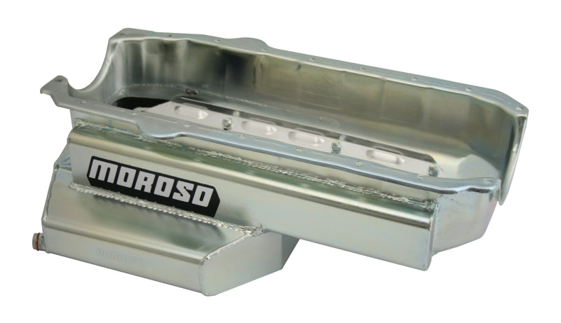 Moroso 80-85 Chevrolet SBC (w/Passenger Side Dipstick) Wet Sump 5.5qt 7.5in Steel Oil Pan - Black