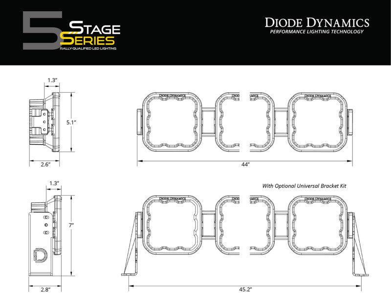 Diode Dynamics SS5 Sport Universal CrossLink 7-Pod Lightbar - White Combo