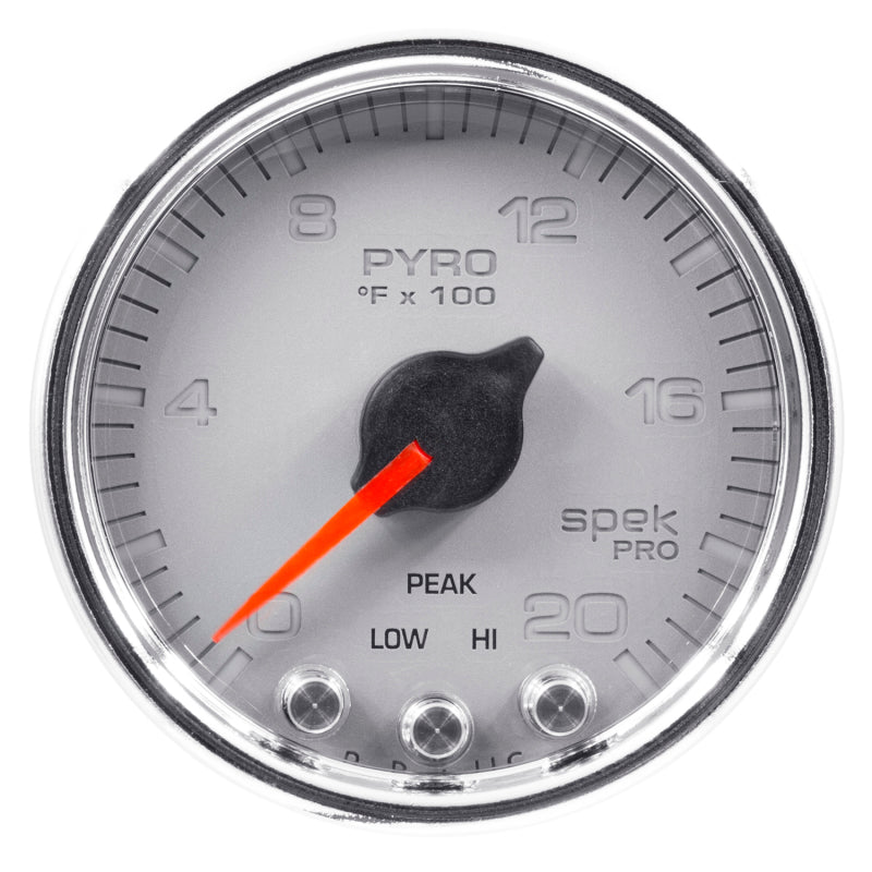 Autometer Spek-Pro Gauge Pyro. (Egt) 2 1/16in 2000f Stepper Motor W/Peak & Warn Slvr/Chrm