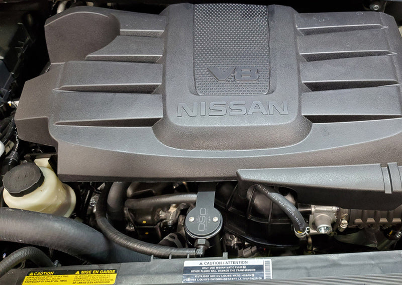 J&L 16-22 Nissan Titan 5.6L Passenger Side Oil Separator 3.0 - Black Anodized