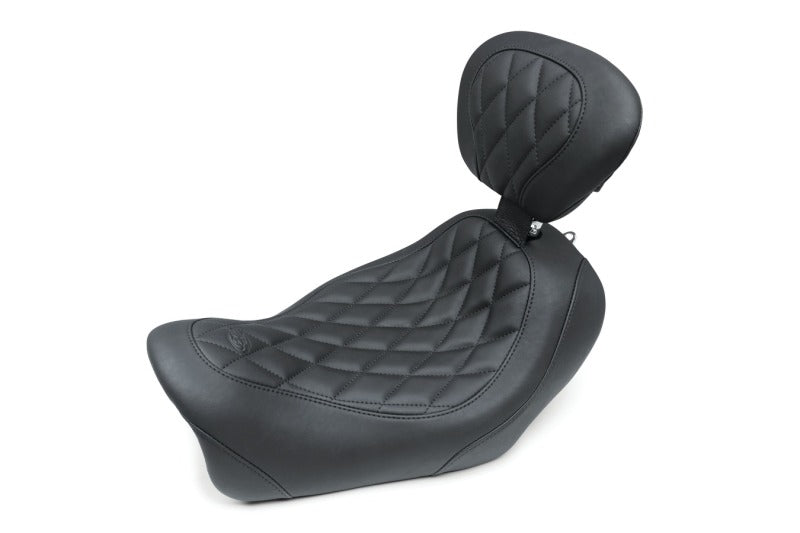 Mustang 14-17 Harley Fat Bob Wide Tripper Solo Seat w/Driver Backrest Diamond - Black