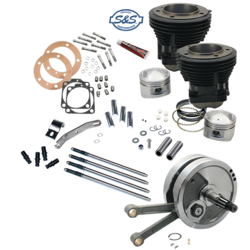 S&S Cycle Sidewinder/Kit/93in/4-1/2in Stroke/High Compression/Forged/9.1.1/Gloss Black/1970-84 BT
