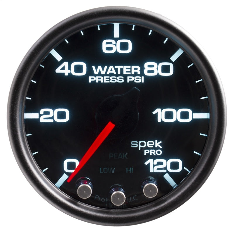 Autometer Spek-Pro Gauge Water Press 2 1/16in 120psi Stepper Motor W/Peak & Warn Blk/Smoke/Blk