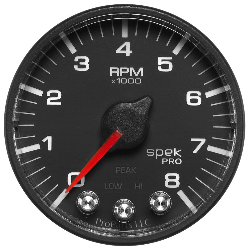 Autometer Spek-Pro Black 2 1/16 inch 8K RPM Tach w/ Shift Light and Peak Memory