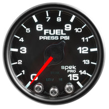 Load image into Gallery viewer, Autometer Spek-Pro Gauge Fuel Press 2 1/16in 15psi Stepper Motor W/Peak &amp; Warn Blk/Blk