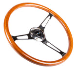 NRG Reinforced Steering Wheel (360mm) Classic Wood Grain w/Chrome Cutout 3-Spoke Center