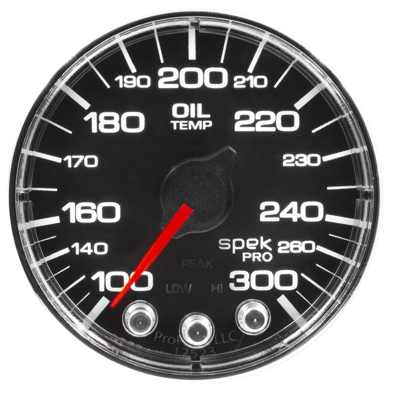 Autometer Spek-Pro Gauge Oil Temp 2 1/16in 300f Stepper Motor W/Peak & Warn Blk/Chrm