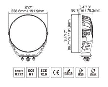 Load image into Gallery viewer, Go Rhino Xplor Blackout Series Round LED Spot Light Beam w/DRL (Surface/Thread Stud Mnt) 7in. - Blk