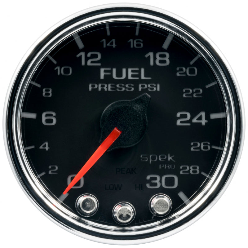 Autometer Spek-Pro Gauge Fuel Press 2 1/16in 30psi Stepper Motor W/Peak & Warn Blk/Chrm