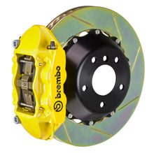 Load image into Gallery viewer, Brembo 08-15 Lancer Evo X Rear GT BBK 4 Piston Cast 345x28 2pc Rotor Slotted Type-1- Yellow
