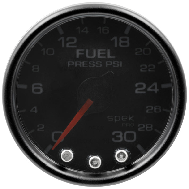 Autometer Spek-Pro Gauge Fuel Press 2 1/16in 30psi Stepper Motor W/Peak & Warn Blk/Smoke/Blk