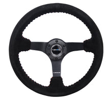 Load image into Gallery viewer, NRG Reinforced Steering Wheel (350mm / 3in. Deep) Blk Suede/Red BBall Stitch w/5mm Matte Blk Spokes