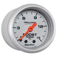 Load image into Gallery viewer, Autometer Ultra-Lite 52mm 0-15 PSI Mechanical Boost Gauge