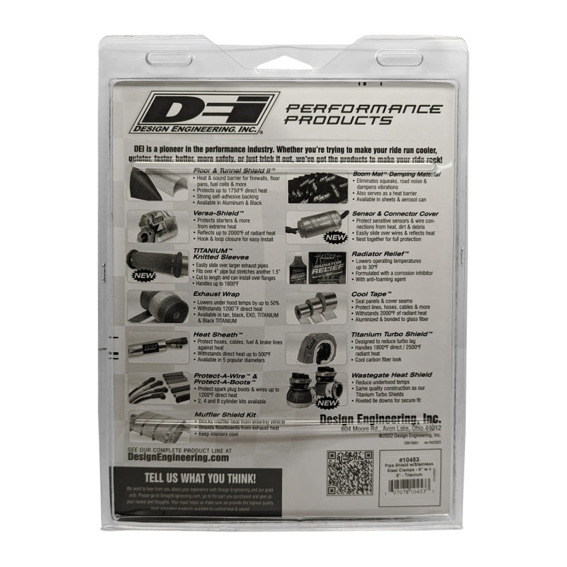 DEI Pipe Shield 4in w x 8in - w/Stainless Steel Clamps - Titanium