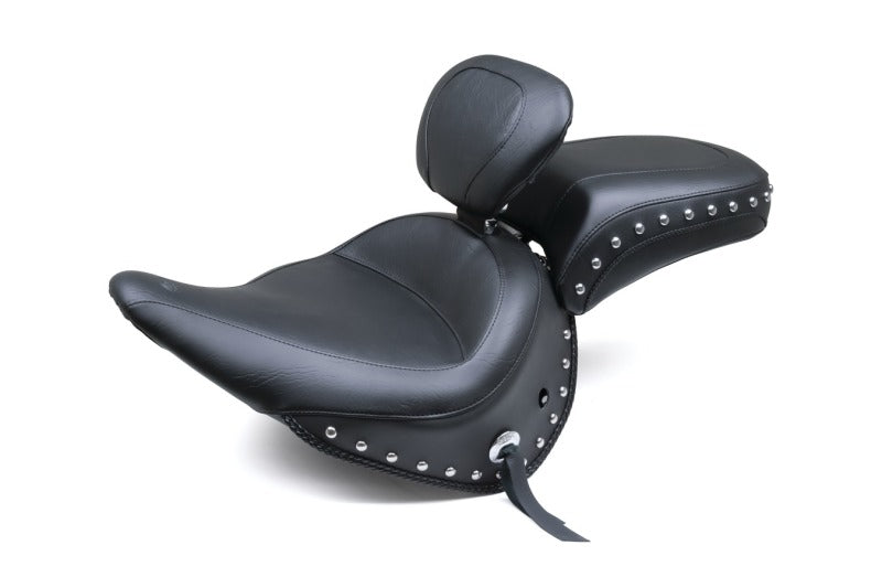 Mustang 05-17 Harley Deluxe(w/ Standard Rack) Wide Touring Solo Seat w/Dr Backrest Studs - Black