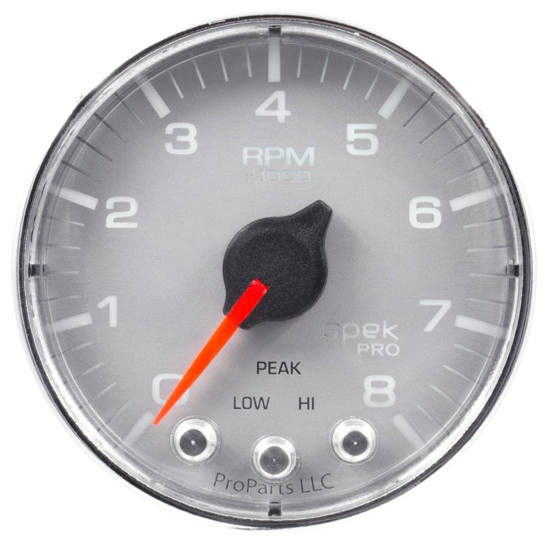 Autometer Spek-Pro Gauge Tach 2 1/16in 8K Rpm W/ Shift Light & Peak Mem Slvr/Chrm