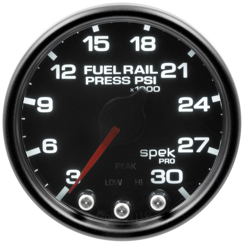Autometer Spek-Pro Gauge Rail Press 2 1/16in 30Kpsi Stepper Motor W/Peak & Warn Blk/Smoke/Blk