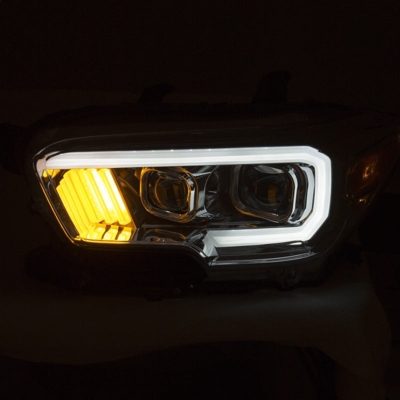 ANZO 2016-2017 Toyota Tacoma Projector Headlights w/ Plank Style Design Chrome/Amber w/ DRL