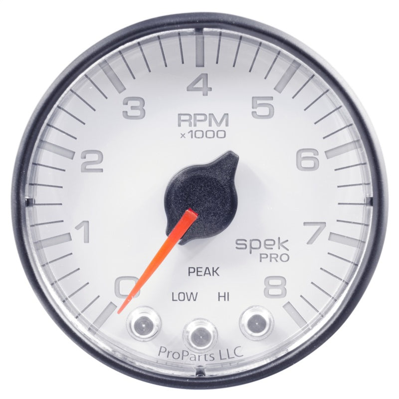 Autometer Spek-Pro Gauge Tach 2 1/16in 8K Rpm W/ Shift Light & Peak Mem Wht/Blk