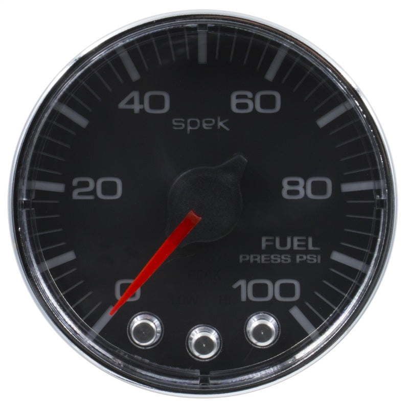 Autometer Spek-Pro Gauge Fuel Press 2 1/16in 100psi Stepper Motor W/Peak & Warn Blk/Chrm