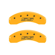 Load image into Gallery viewer, MGP 4 Caliper Covers Engraved Front &amp; Rear Avalanche SS Yellow Finish Black Char 2000 Chevy Tahoe