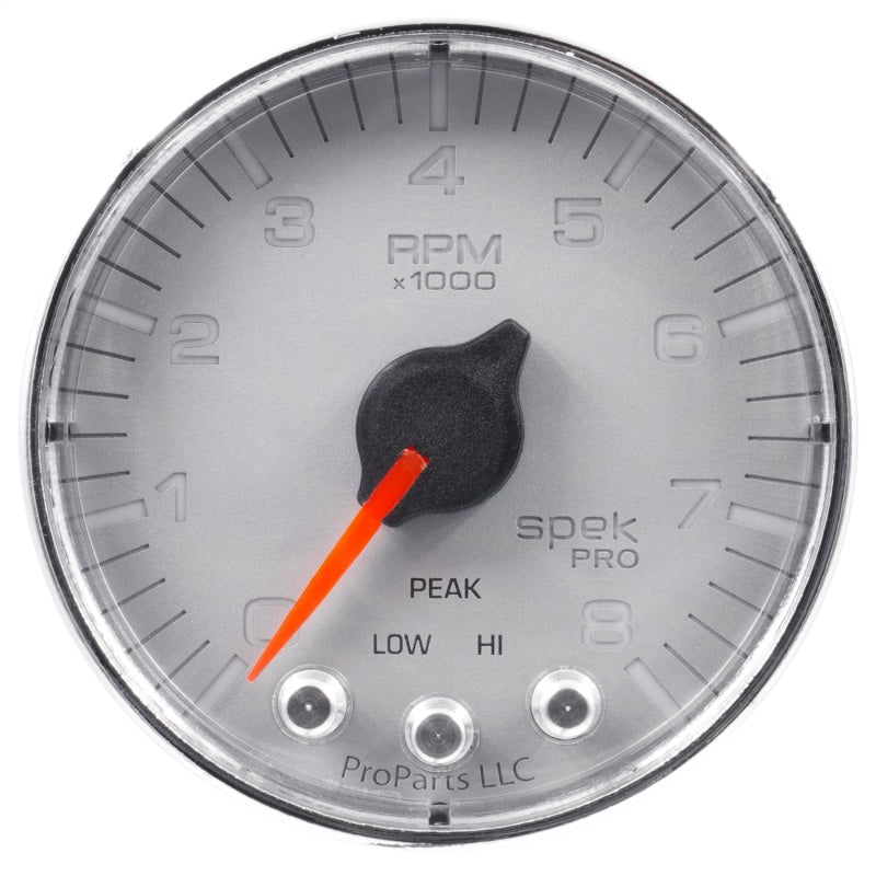 Autometer Spek-Pro Gauge Tach 2 1/16in 8K Rpm W/ Shift Light & Peak Mem Slvr/Chrm