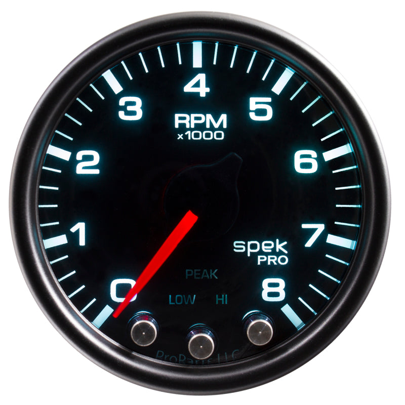 Autometer Spek-Pro Gauge Tach 2 1/16in 8K Rpm W/ Shift Light & Peak Mem Blk/Smoke/Blk