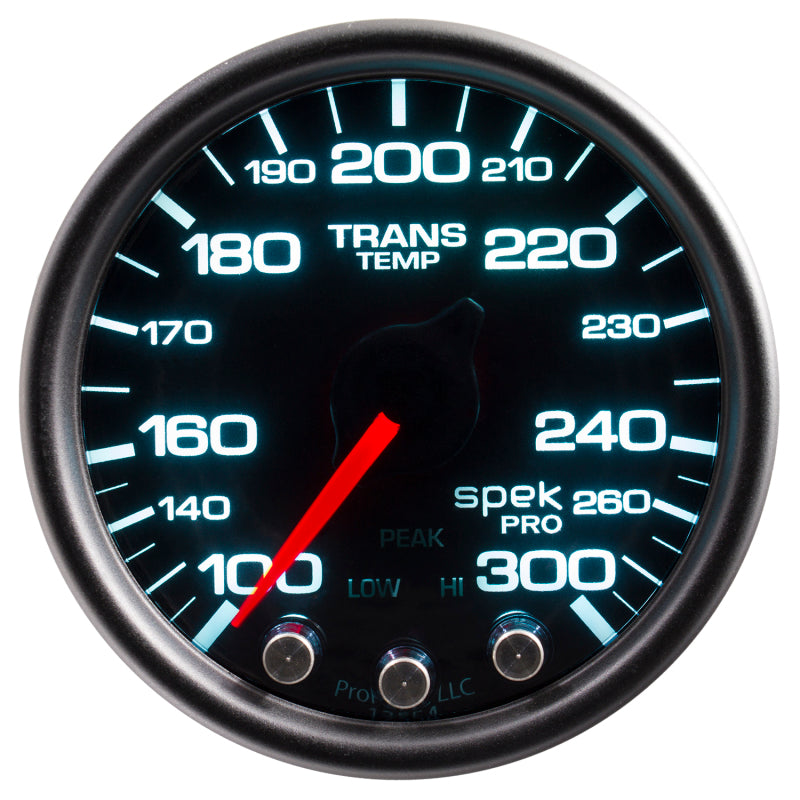 Autometer Spek-Pro Gauge Trans Temp 2 1/16in 300f Stepper Motor W/Peak & Warn Blk/Smoke/Blk