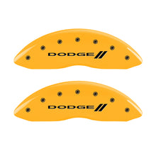 Load image into Gallery viewer, MGP 4 Caliper Covers Engraved F &amp; R Stripes/Dodge Yellow Finish Black Char 2010 Dodge Ram 3500