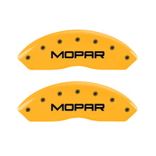 Load image into Gallery viewer, MGP 2 Caliper Covers Engraved Front Mopar Yellow Finish Black Char 2006 Jeep Wrangler