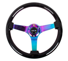 Load image into Gallery viewer, NRG Reinforced Steering Wheel (350mm / 3in Deep) Classic Blk Wood Grain w/Neochrome 3-Spoke Center