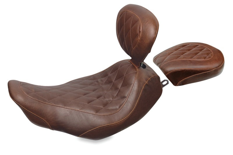 Mustang 97-07 Harley Rd King,06-07 Str Glide,00-05 Eagle Wide Tripper Solo Seat w/Dr Back - Brown